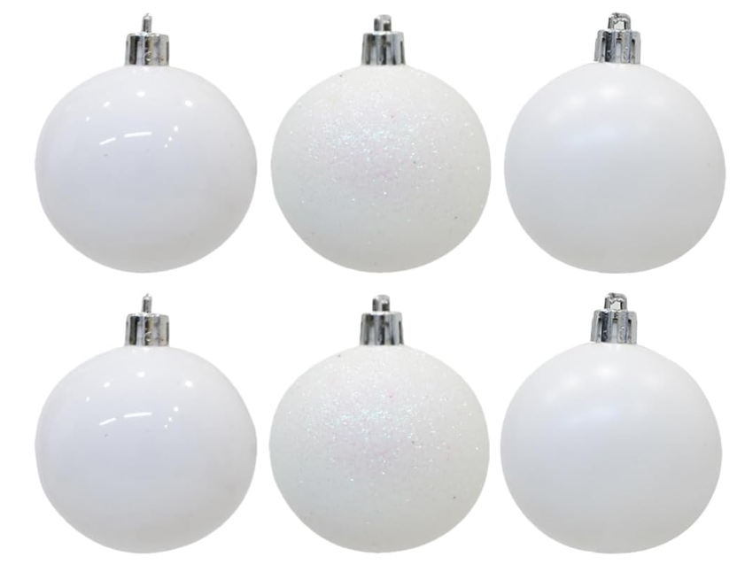 6Pcs Christmas White Snowball 40mm Novelty Ball Ornament Shatterproof Plastic Glittering Bauble for Xmas Tree Hanging Decor, Winter Wedding Party Decorations (White)
