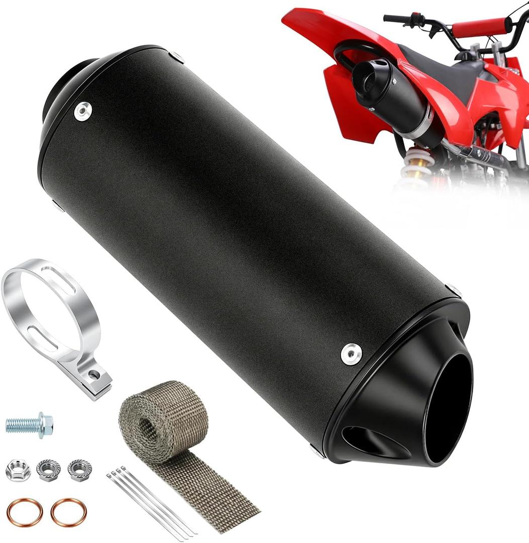 1.1 Inch Muffler Compatible with 125cc 110cc Chinese ATV 4 Wheeler Tao tao Coolster Apollo, Universal 28mm Exhaust Silencer for Pit Dirt Bike CRF50 SSR Baja with Heat Shield Tape Parts