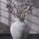 Ceramic Flower Vase Home Decor, 7.4 in Farmhouse Table Vases Retro Vintage Living Room Kitchen Bedroom Decoration Pottery Decorative Vases for Flowers House Shelf Office Desk Dining Entryway, Grey