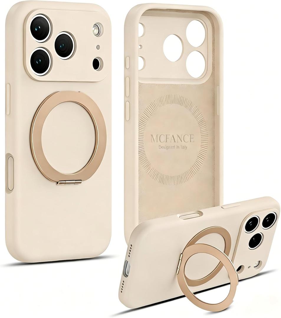 MCFANCE Stand Case for iPhone 17 Pro Max Silicone Case [Compatible with MagSafe] [Full Camera Protection] (6.9 inch 2025), Ring Kickstand Phone Cases for 17 Pro Max, Stand COCA