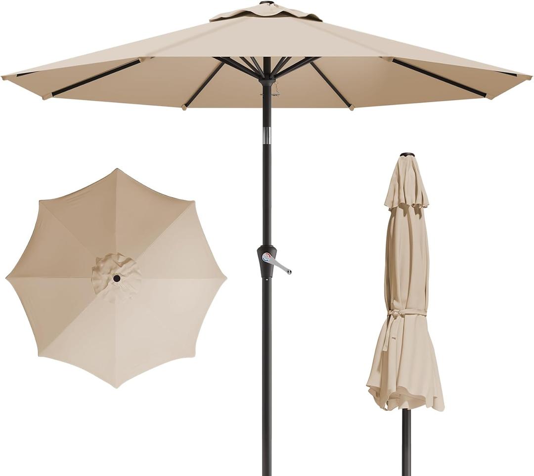 10FT Patio Umbrella, Outdoor Umbrella with Push Button Tilt and Crank, 8 Sturdy Ribs, UV Protection & Waterproof Market Umbrella for Pool, Backyard, Beach,Deck (Beige)