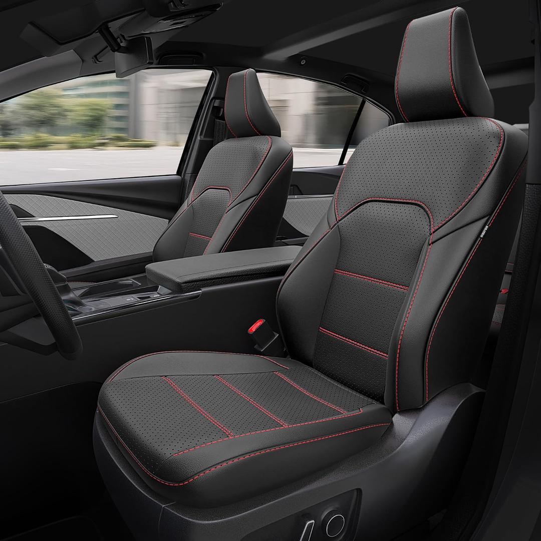 for Toyota Camry Seat Covers - Custom Fit Car Seat Covers Full Set, Waterproof Breathable Leather Seat Covers for Cars (Black Red, 2025-2026 Camry LE SE)