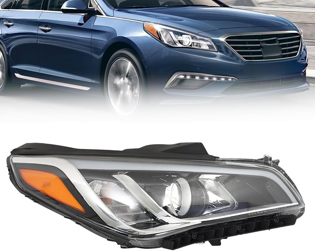 munirater Headlight Assembly Replacement for Sonata Sport/Limited (2.4L, 2.0T, 1.6T) 2015 2016 2017 Right Headlamp Passenger Side HY2503183