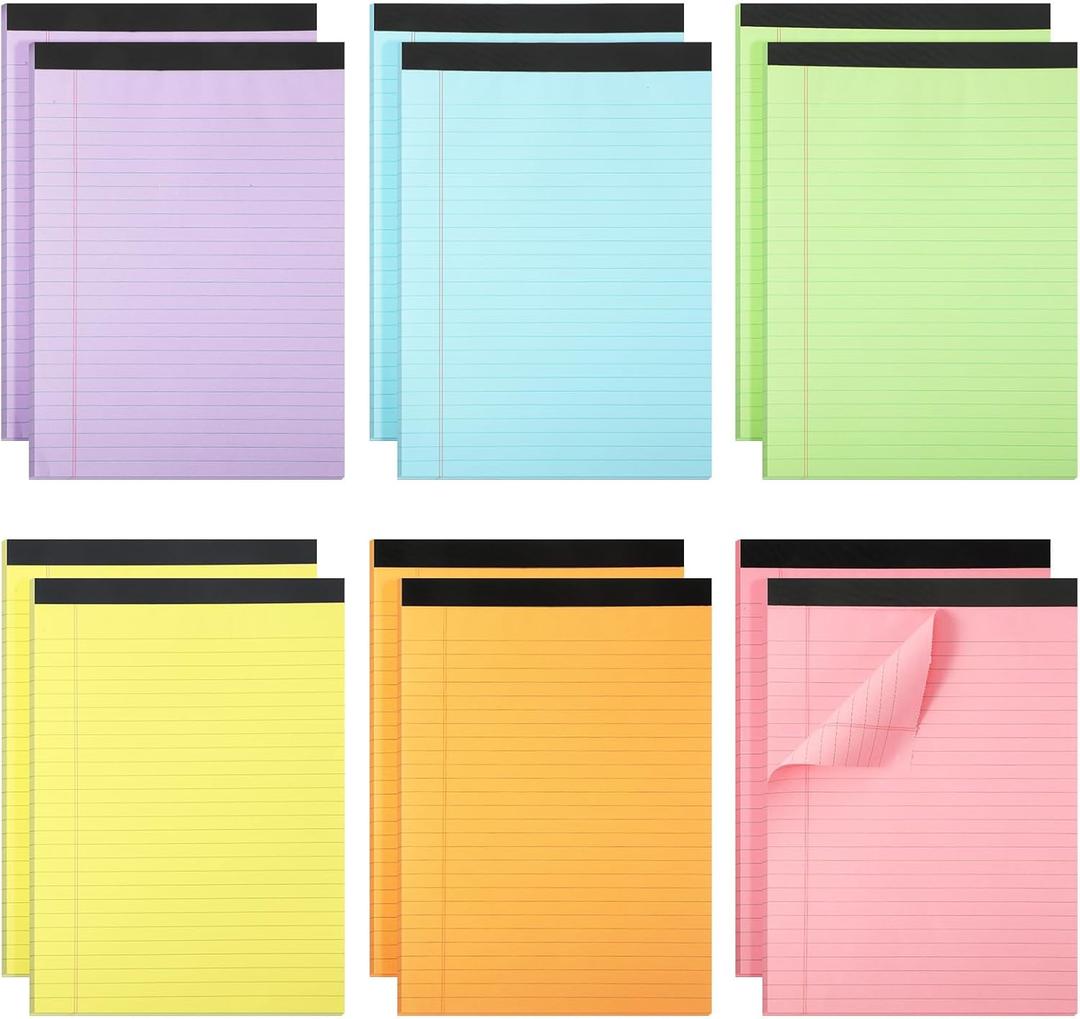 Gueevin 12 Pcs 8.5'' x 11'' Colored Legal Pads Letter Size 40 Sheets Per Notepads Micro Perforated Notebook Writing Pad for School, College, Office, Business(Colorful,Lined)
