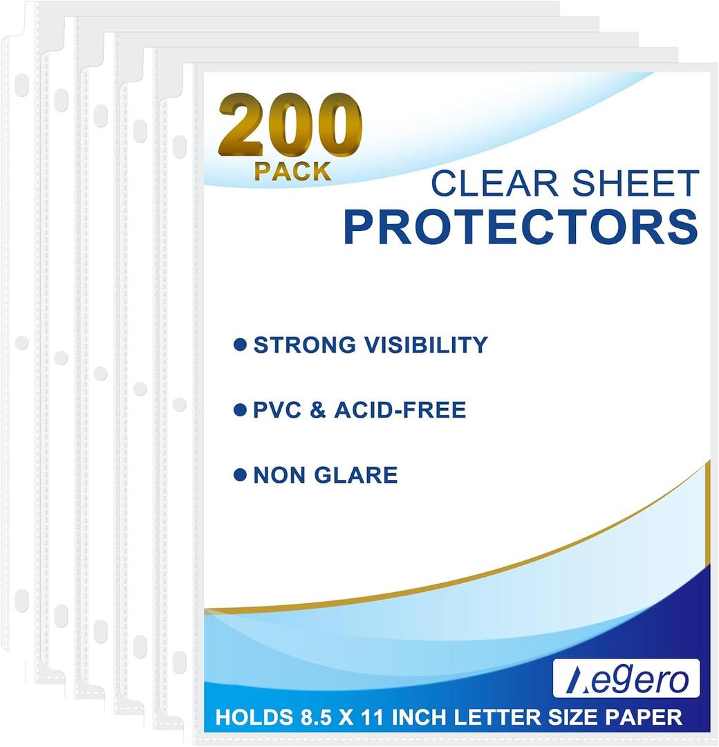 200 Pack Clear Sheet Protectors, 8.5 x 11 inch Page Protectors