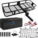 PINGDIR Folding Hitch Mount Cargo Carrier Hitch Rack Basket 60"*21.5"*6" Hauling Weight Capacity of 500 Lbs, Waterproof Cargo Bag 58" 19" 24", with Hitch Stabilizer,Cargo Net and Ratchet Straps