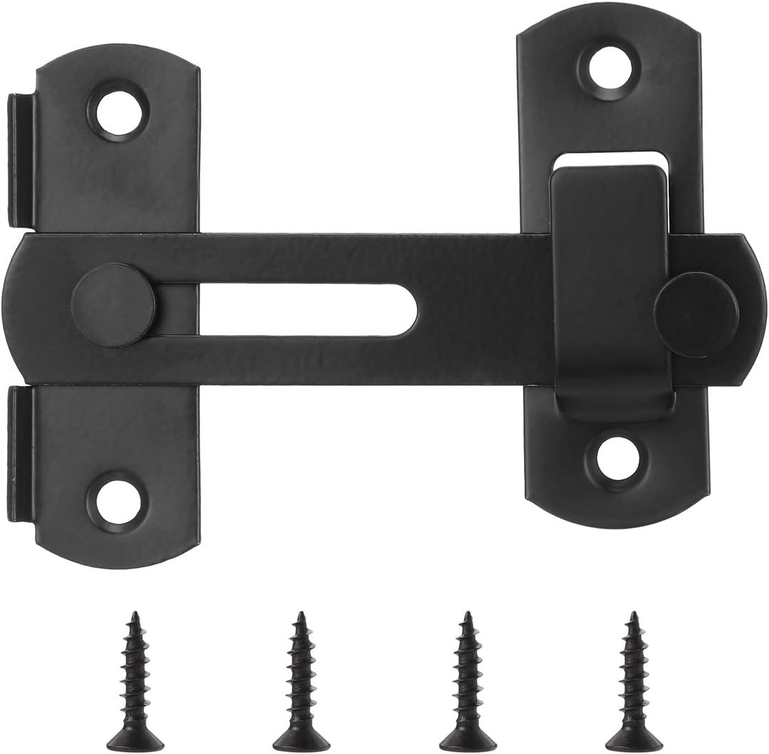 90 Degree Flip Sliding Barn Door Lock, H-Type Safety Gate Latch for Privacy, Bathroom Stall Pet Doors Windows Cabinets, Black, Includes 1 Lock and 4 Screws