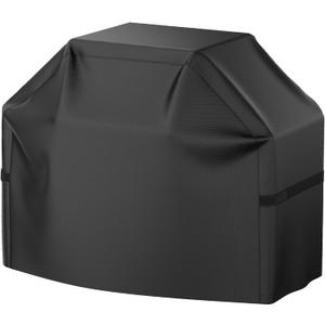 Grill Cover, 58 inch BBQ Gas Grill Cover for Outdoor Grill, Waterproof, Anti-UV, Rip-Proof, Fade Resistant Material, Barbecue Cover with Hook-and-Loop Straps & Adjustable Hem Drawstring, Black