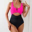 HXN Women's One Piece Swimsuit Tummy Control Bathing Suit Color Block Cutout Slimming Swim Suit Swimwear 2025, Size: M