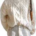 Milumia Women's Chunky Cable Knit Sweater Long Sleeve Crewneck Pullover Tops (Beige, M)