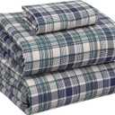 RUVANTI 100% Cotton Sheets  Twin XL Size Percale Bedding, Cooling & Breathable Floral Design, Durable with a Crisp, Soft & Comfortable Feel, 16" Deep Pocket, 3-Piece Set, Greenish Blue Plaid