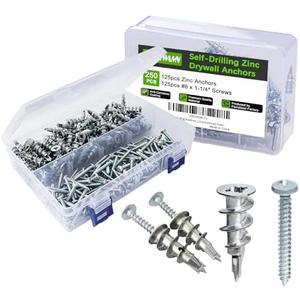 220pcs #8 Metal Self-Drilling Drywall Anchors, (125 Anchors+125 Screws) Hollow Zinc Wall Anchors and Screws Kit, 125pcs Heavy Duty Anchors 125pcs #8 x 1-1/4" Screws