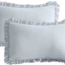 QSH Light Blue Ruffle Pillow Shams King Size,2 Pack 20"x36" Pillow Sham,Shabby Boho Chic Farmhouse Bed Pillow Covers King Ultra Soft and Luxury Microfiber Vintage Pillowcases Set