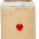 2 x Coquette Aesthetic Glass Can Cup with Bamboo Lid and Straw, 16oz Cute Red Heart Travel Tumbler, Iced Coffee Matcha Smoothie Cup, Trendy Stuff Gifts for Women, Girl Gifts