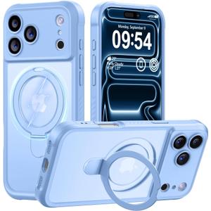 MOCCA Design for iPhone 17 Pro Max Case, Compatible with Magsafe [Premium Invisible Magnetic Ring Stand] [Military Drop Protection] Full Camera Guard Translucent Matte Slim Phone Cover,Light Blue