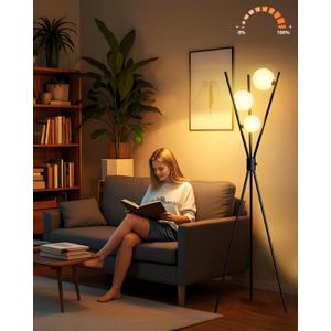 Lightdot 60IN Dimmable Black Tripod Floor Lamp, Mid Century Standing Lamps with 3 Globe Soft Warm White Eye Care 3000K Bulbs Included, Modern Tall Lamp for Living Room Bedroom