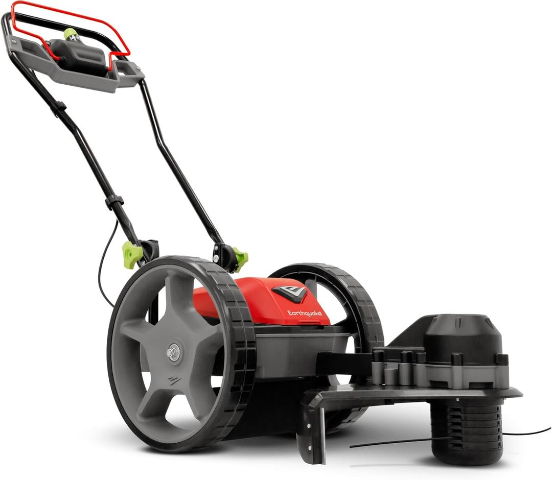 Earthquake 60V Walk Behind String Mower, Includes Two 4Ah Batteries, 22” Cutting Diameter, Three Cutting Speed Dial, 14” Never-Go-Flat Wheels, Easy Assembly, Adjustable Handlebar, Model #44965