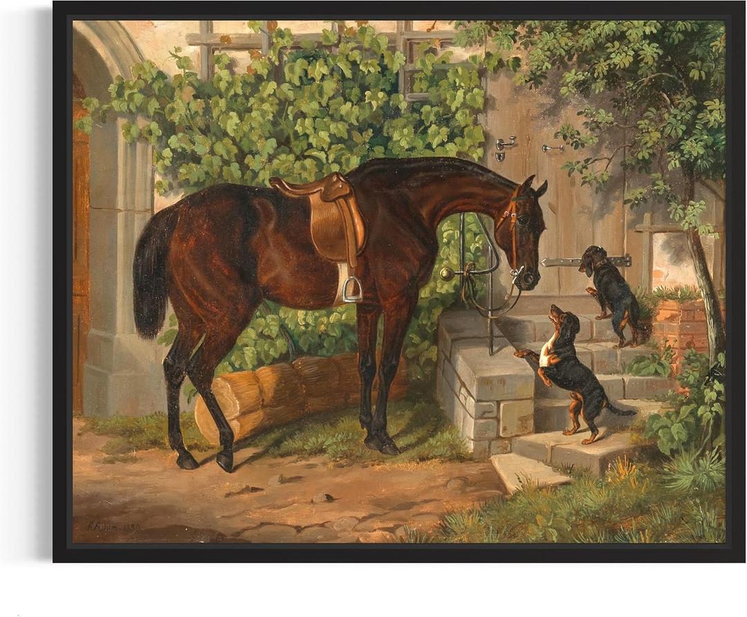 Horse Art Print for Home Decor, Vitange Horse Riding Walking Artwork Wall Art Painting Photo Picture Antique Farmhouse Decor 88 (Horse 26, 20"L x 16"W, Unframed)