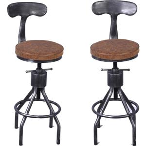LOKKHAN Set of 2 Industrial Leather Bar Stools-Adjustable Swivel Metal Bar Stool-24-30 Tall Seat Height Counter Height to Bar Height-Kitchen Stool Dining Chair,Cafe Stools with with Backrest, 24.21"-30.12" H x 15.8" W x 15.8" D