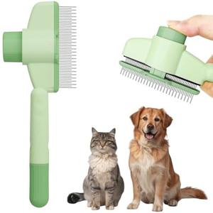 Pet Hair Removal Tool Comb Flea Comb, Pet Comb Grooming Brush for Dogs & Cats, Self Cleaning Pet Comb with Long & Short Stainless Steel Metal Teeth (Green)