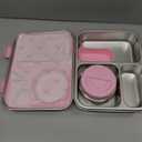 Stainless Steel Bento Box Kids Adult with 8oz Soup Thermo, 3 Compartments Metal Bento Lunch Box with Insulated Food Jar,Lunch Box Container Sauce Cup for School,BPA-Free(Pink)