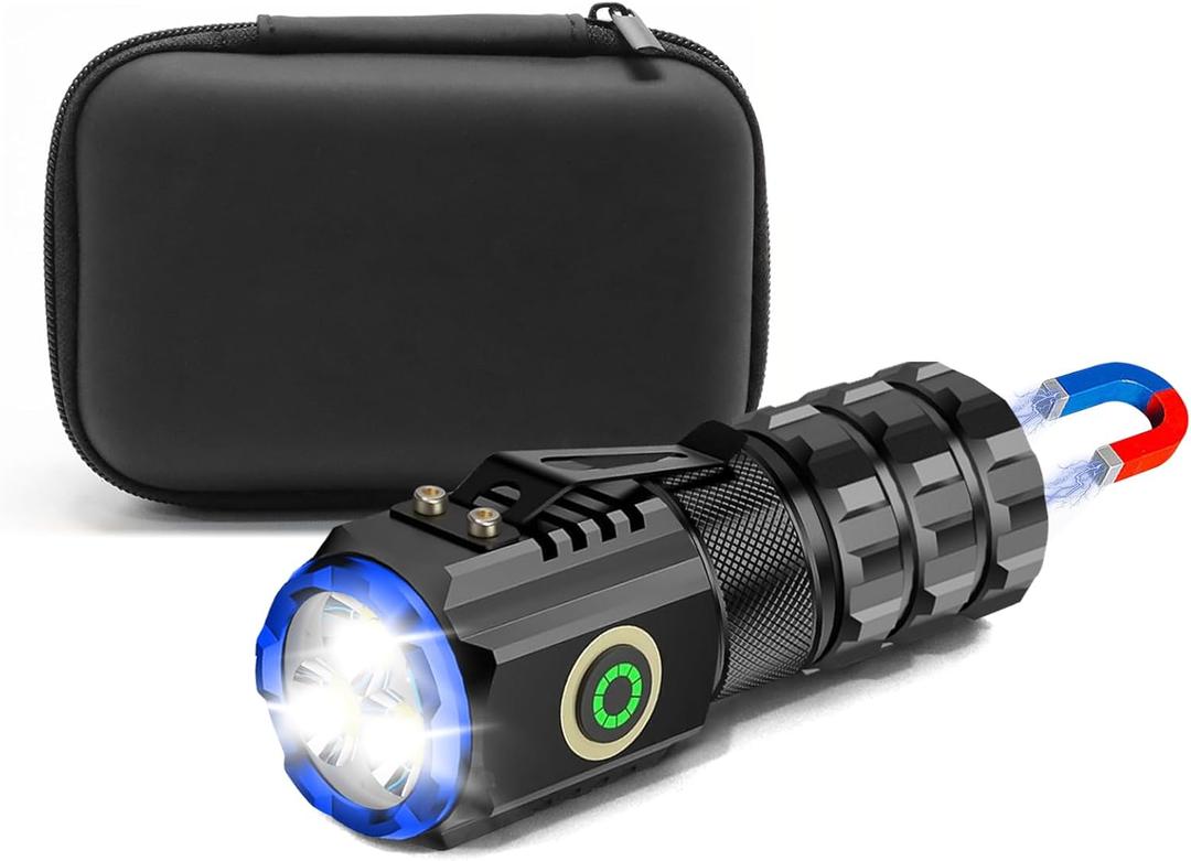 Portable LED Mini Flashlight, Rechargeable EDC Small Pocket Flashlight 6 Lighting Modes w/Magnet Clip Waterproof for Camping Hiking Night Walking Running Outdoor Emergency