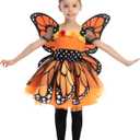 Spooktacular Creations Child Girls Butterfly Costume, Toddlers Butterfly Outfit w/Wings Headband for Kids Halloween Parties (Toddler(3-4 yrs), Orange)