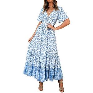 R.Vivimos Womens Summer Cotton Short Sleeve V Neck Floral Print Casual Bohemian Midi Dresses XL