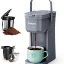 Single Serve One Cup Coffee Maker, for K Cups and Grounds, Mini Coffee Maker with Portable Handle, 6 to 12 Oz Brew Size, for Travel, Camping, Office, RV and Dorm, 120V, Cool Gray