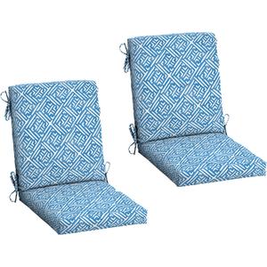 Arden 2-Pack Outdoor Patio Dining Chair Cushion, 20x44, Rain-Proof Seat Pad, Fade-Resistant Outdoor Cushion Amalfi Blue Tile