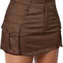 Womens Mini Cargo Skirts Y2k Denim Skirt with Pockets Low Waist Button Jean Skirts for Women (Small, Brown)