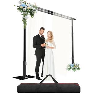 Heavy Duty Backdrop Stand 8.9x10ft, Double Crossbar Pipe and Drape Backdrop Stand Kit, Adjustable Metal Frame, Background Stand for Wedding Birthday Party Decoration-Black