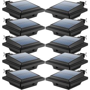 UniqueFire Solar Gutter Lights Outdoor, 40 LEDs Bright Solar Powered led Fence Light Deck Lights Waterproof for Wall, Deck, Fence, Stair, Step and Yard (Black Shell, 10Pack, Warm White)