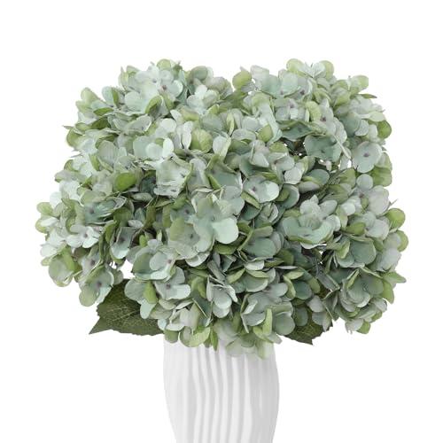 Wenhuidr 6PCS Realistic Artificial Silk Hydrangea Flowers, Premium Fake Hydrangea Flowers Bouquet with Stems, Full Faux Hydrangea Blooms for Home Wedding Table Party Office Decorations(Sage Green)