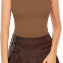MANGOPOP Women's Mock Turtle Neck Sleeveless Tank Tops Bodysuit Leotard Clothing (Brown, M)