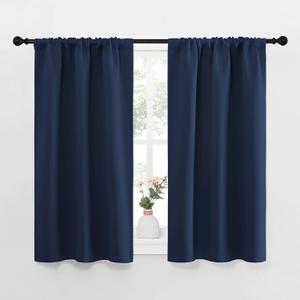NICETOWN Kitchen Curtains, Short Blackout Curtains & Drapes, Thermal Insulated Rod Pocket Window Treatment Draperies for Nursery (Navy, 29" x 40", Set of 2)