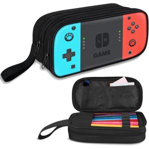 TILYTADLY Large Pencil Case for Boys - Boys Pencil Pouch with Zipper Compartments - Big Capacity Pen Box Gamer Pen Bag Organizer for Kids Teens School (Game-SW-Red&Blue)