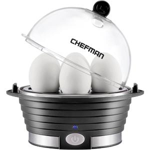 Chefman Egg-Maker Rapid Poacher, Food & Vegetable Steamer, Quickly Makes Up to 6, Hard, Medium or Soft Boiled, Poaching/Omelet Tray Included, Ready Signal, BPA-Free, BLACK