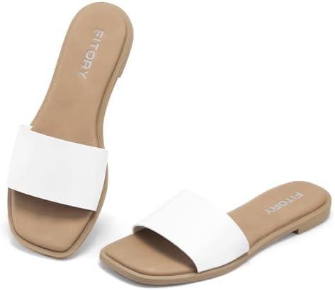 FITORY Women's Slide Sandals Fashion Square Open Toe with Cushioned Footbed Slippers for Beach Size 11