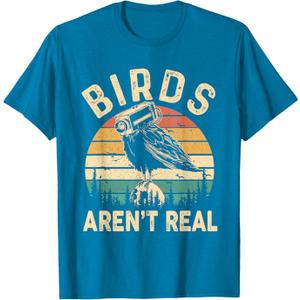 Funny Retro Vintage Birds aren't Real Birds Spies Men Women T-Shirt, Size S, Blue