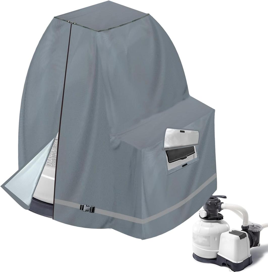 XCZ Sand Filter Pump Cover Fits Most 12-16 Inch Sand Filters, Heavy-Duty Oxford Fabric, Waterproof & UV-Resistant, All-Season Protection, Cover Only, Gray
