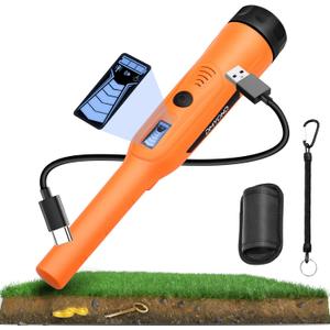 Dmyond Rechargeable Metal Detector Pinpointer for Adults Kids - IP68 Full Waterproof Handheld Pin Pointer Wand - 800mAh Battery - 360 Detection with LED Light (Orange)