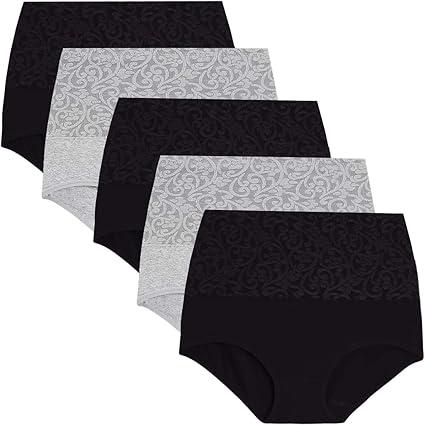 YaShaer Women's Cotton Underwear High Waisted Tummy Control Panties Full Coverage Briefs Jacquard Ladies Panty 5 Pack (Size L) YaShaer Women's Cotton Underwear High Waisted Tummy Control Panties Full Coverage Briefs Jacquard Ladies Panty 5 Pack (Size L)