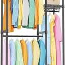 IZEUK 2 Combination Heavy Duty Garment Rack Wire Clothes Rack for Hanging Clothes, Metal Freestanding Closet Wardrobe Rack with 3 Rods Black 15.7" D x 43.3" W x 76.5" H