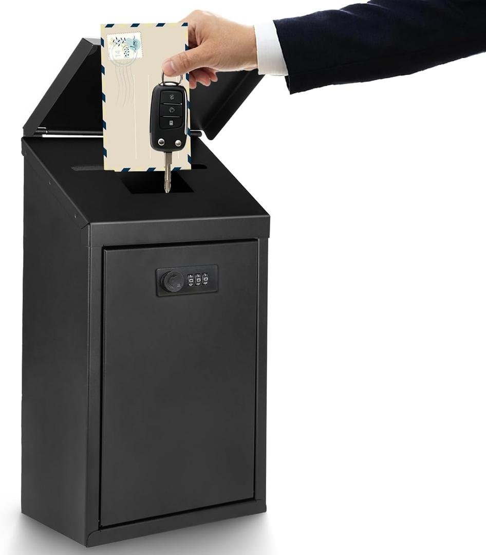 Diggoo Secure Wall-Mounted Mailbox for Outside, Rust-Proof Steel Postbox with 3 Sets Numbers, Combination Locking Donation/Suggestion Box, Collection Box with Drop Slot for Home, Office, Business