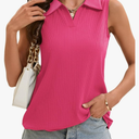 Sleeveless Collared Tunic Tank Tops for Women V Neck Work Office Dressy Casual Ribbed Knit Stretchy Shirts 2025 Size M