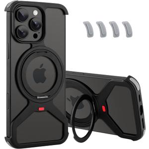 Metal Frameless Stand Phone Case Compatible with iPhone 16 Pro Max Phone Case Metal Magnetic Frameless Kickstand Case (Metal Black Case)