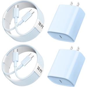 Phone 15 16 Pro Max Charger, 10 FT Long USB C to C Fast Charging Braided Cable with PD 20W Fast Charger Block for Phone 16/16 pro/16 plus/16 pro max/15/15 Pro Max/ 15 Pro/15 Plus, Pad Pro/Air, Blue