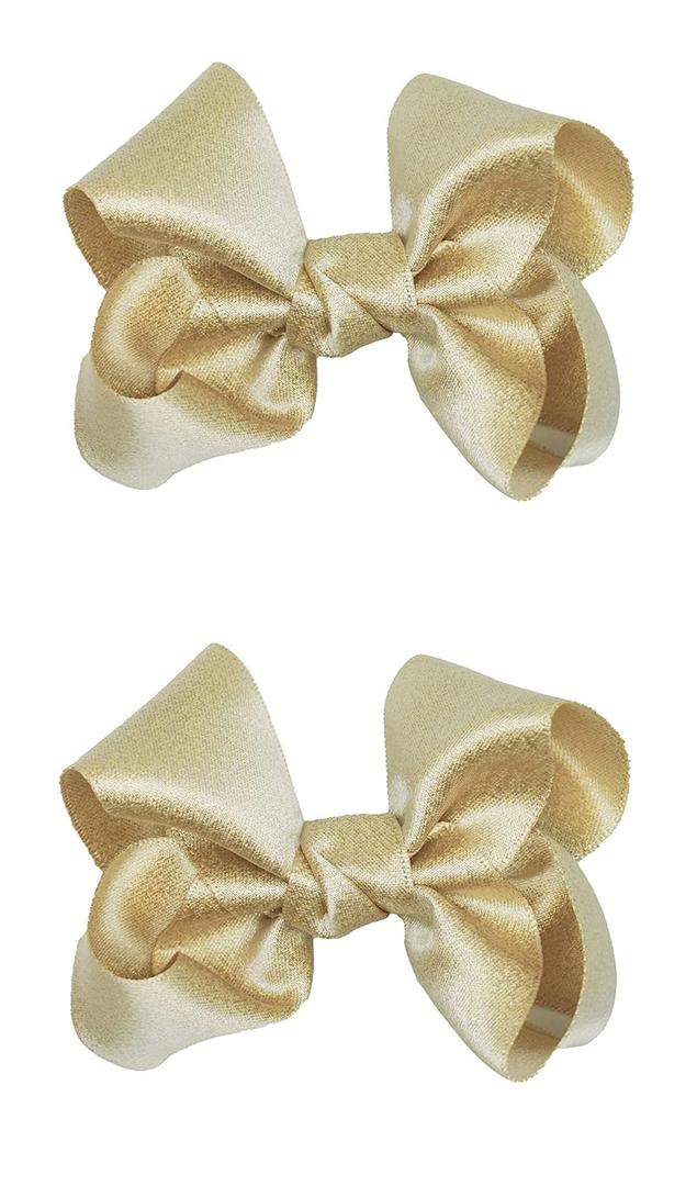 3 Inch Baby Girl Hair Bows Clips Hairpin Headwear Little Teen Toddler Girls Kids Teens Toddlers Hair Accessories - Set of 2 (Light Gold)