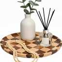 MSJGA 11 Inches Round Wooden Serving Trays Decorative Candle Plate Holder with Unique Checkered Design for Home Decor, Coffee Table, Dining Table, Kitchen Island